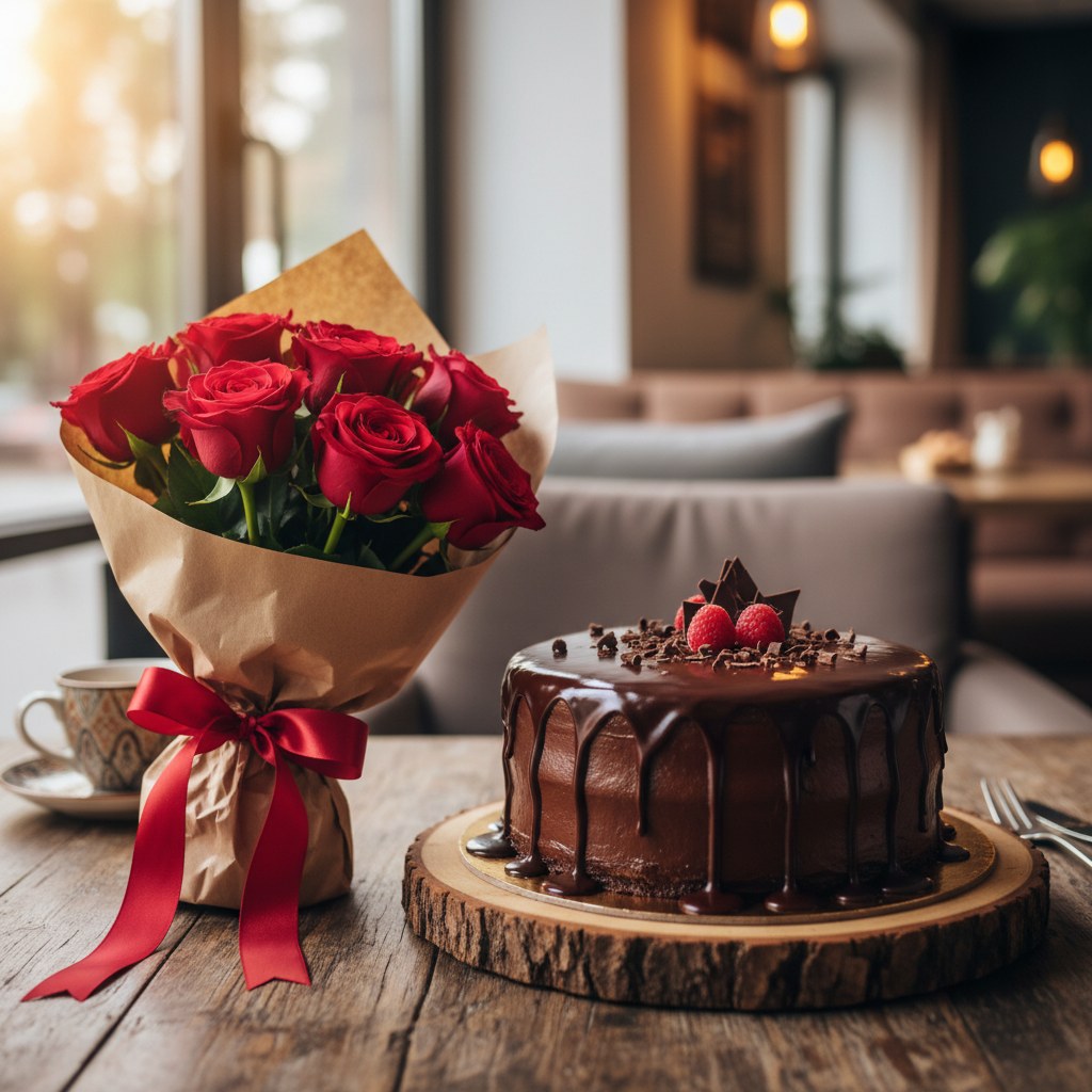 Red Roses & Cake Combo - SAR 449